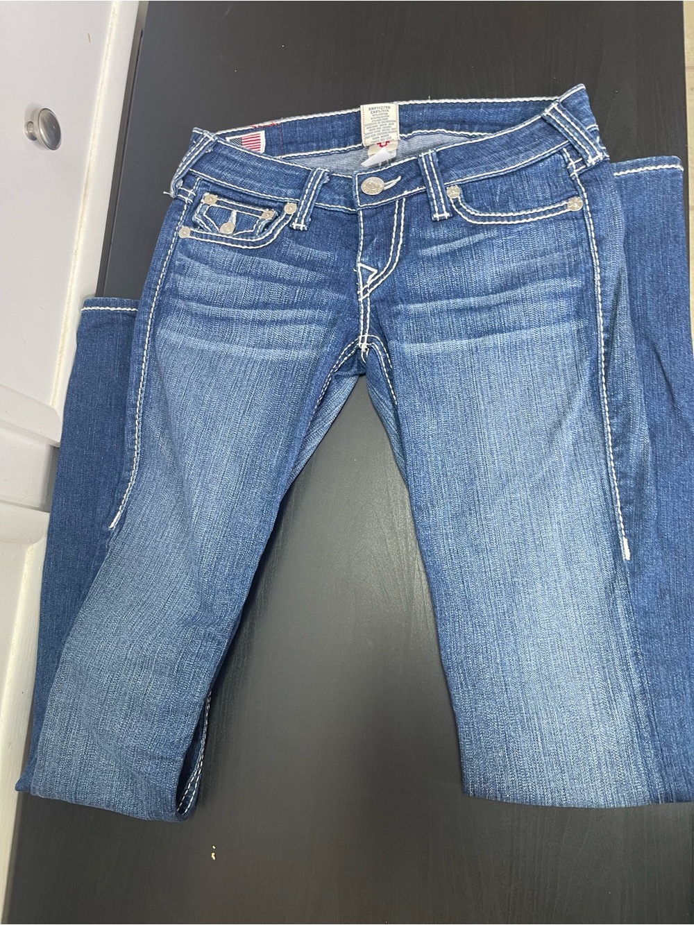 True Religion Billy Low Rise Medium Wash Thick Stitch Jeans Size 24